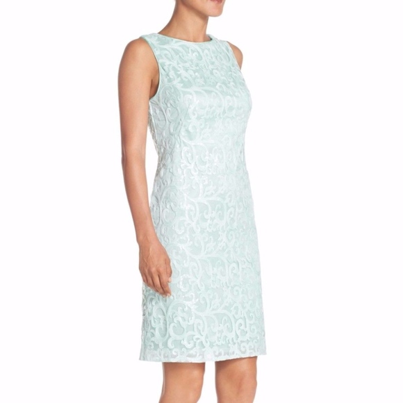 NWT $338‎ Sue Wong Embroidered Mesh Sheath Dress Sky Blue {SZ 4 ] - Picture 5 of 7